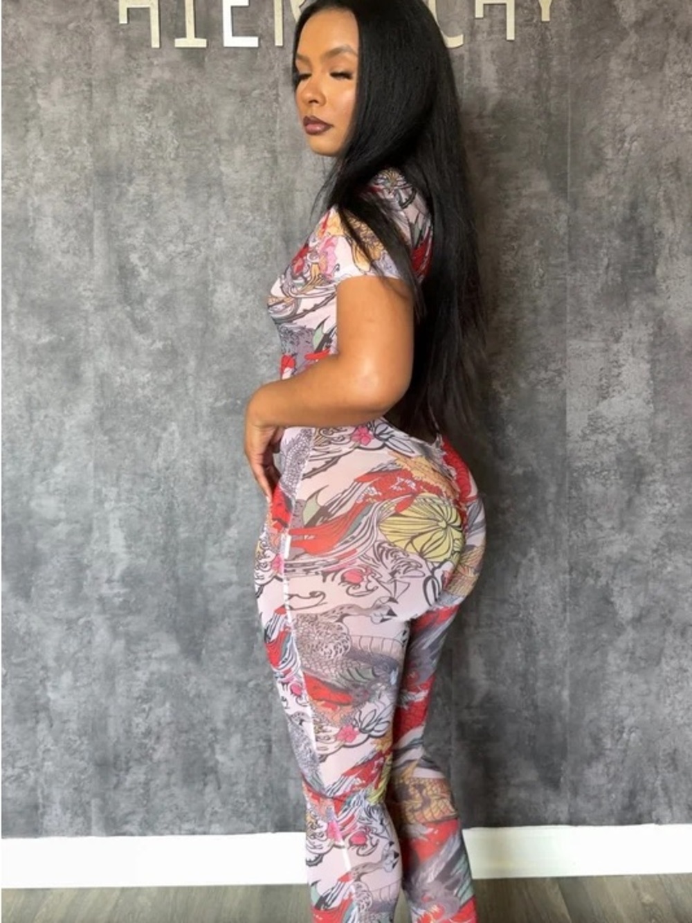 Printed Short-Sleeve Pink Multi-Color Jumpsuit